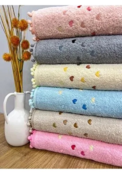 Ponponlu Kalp Nakışlı 6'lı 50X90 El Yüz Havlu Seti