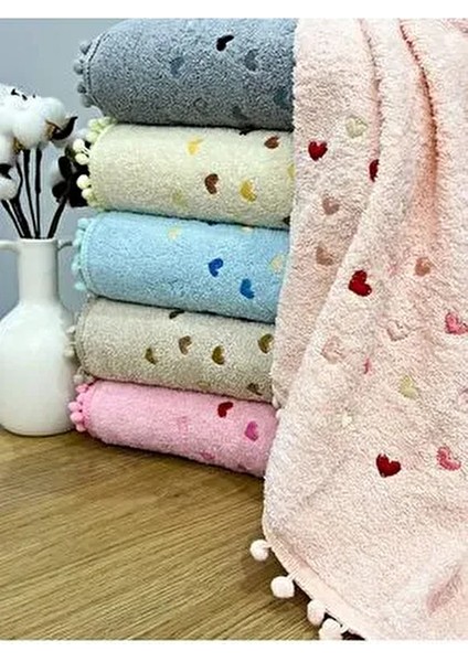 Ponponlu Kalp Nakışlı 6'lı 50X90 El Yüz Havlu Seti modelleri