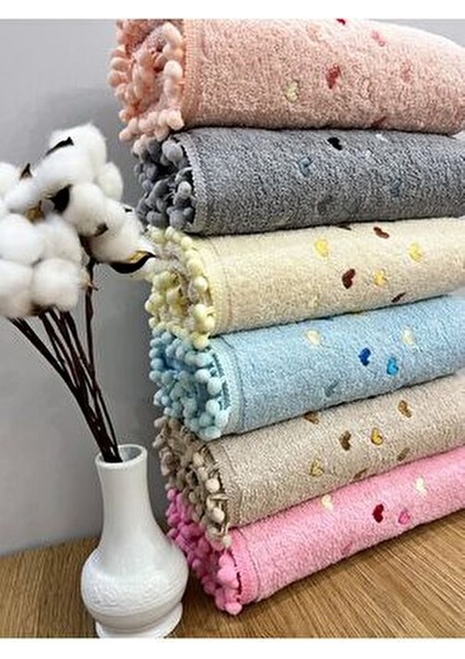 Ponponlu Kalp Nakışlı 6'lı 50X90 El Yüz Havlu Seti fırsatları