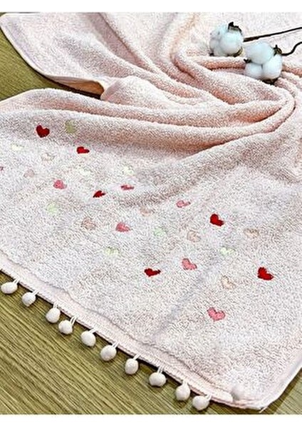 Ponponlu Kalp Nakışlı 6'lı 50X90 El Yüz Havlu Seti indirimleri