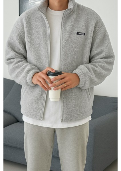 Oversize Peluş Tam Fermuarlı Sweatshirt Peluş Içi Polarlı Sherpa Kumaş Sweatshirt