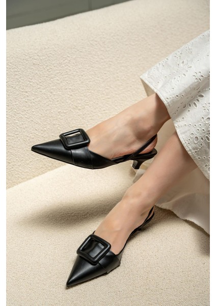 Nicole Siyah Deri Tokalı Kadın Topuklu Ayakkabı modelleri