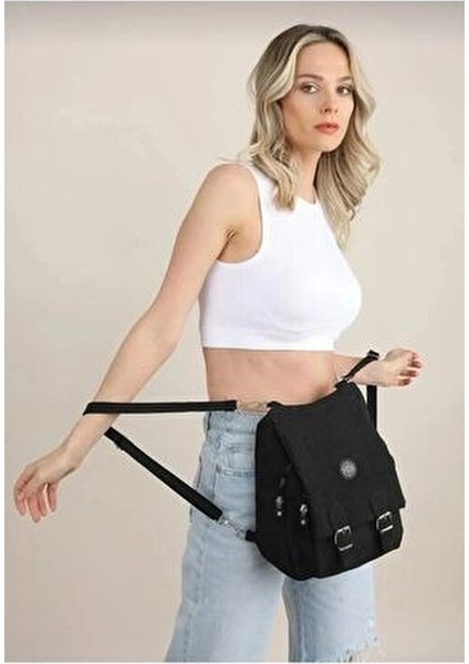 Kadın Siyah Krinkıl Kumaş Okul El ve Sırt Çantası fırsatları