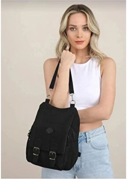 Kadın Siyah Krinkıl Kumaş Okul El ve Sırt Çantası indirimleri