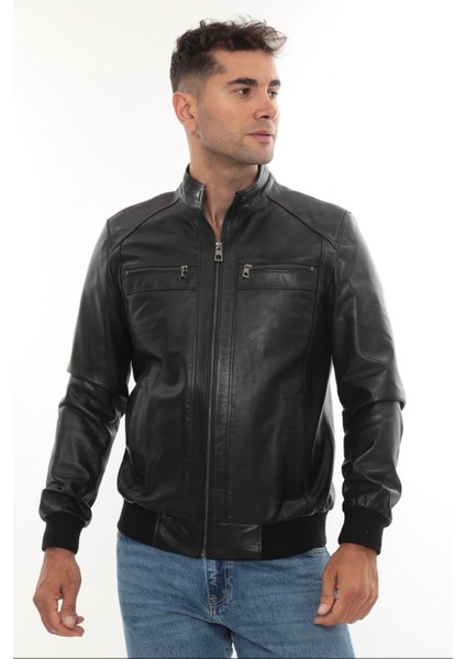 DERİMONTAYA Hakiki Kuzu Derisi Siyah Erkek Beli Lastikli modelleri