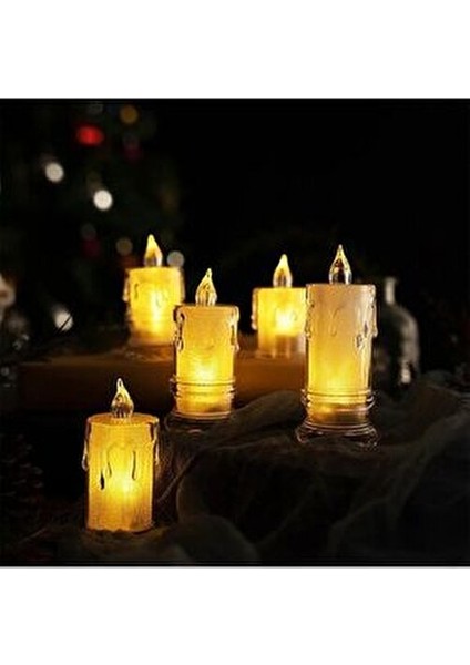Alev Görünümlü Ayaklı Kristal Erimiş LED Mum 3'lü Alevli Eriyen Yapay Mum Pilli LED fiyatları
