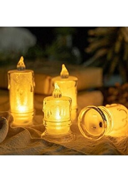 Alev Görünümlü Ayaklı Kristal Erimiş LED Mum 3'lü Alevli Eriyen Yapay Mum Pilli LED modelleri