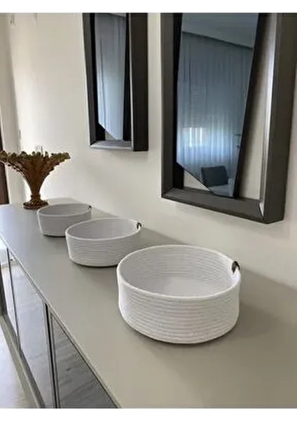 Hasır Sepet Takımı - 3'lü Çok Amaçlı Düzenleyici Set - El Yapımı Banyo ve Mutfak Organizeri