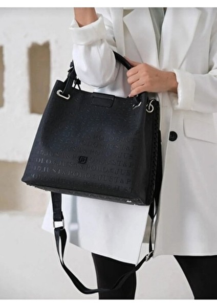 Kadın Siyah 5 Bölmeli Omuz Çantası Çapraz Postacı Çantası