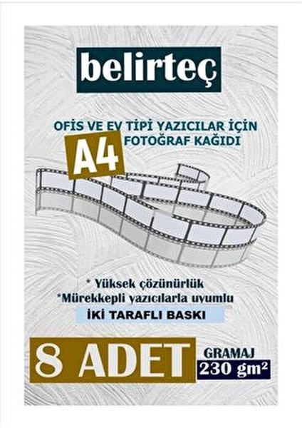 Yüksek Çözünürlüklü A4 Fotoğraf Kağıdı 230 Gram Mürekkep Yazıcılarla Uyumlu 8 Adet