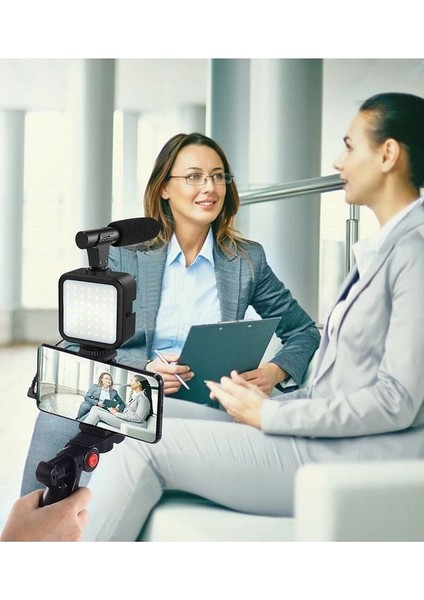 Profesyonel Selfie Mikrofon Tripod ile LED Işık Stüdyo Mikrofon Kayıt Mikrofon Vlog Tiktok Instagram