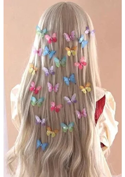 4'lü Renkli Kelebek Gerçekçi Kumaş Toka