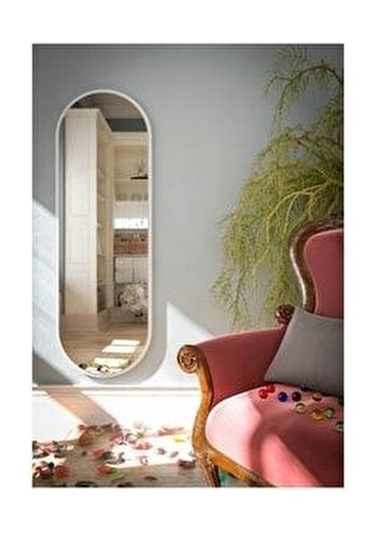 Beyaz Oval Dekoratif Boy Aynası 40X120 cm