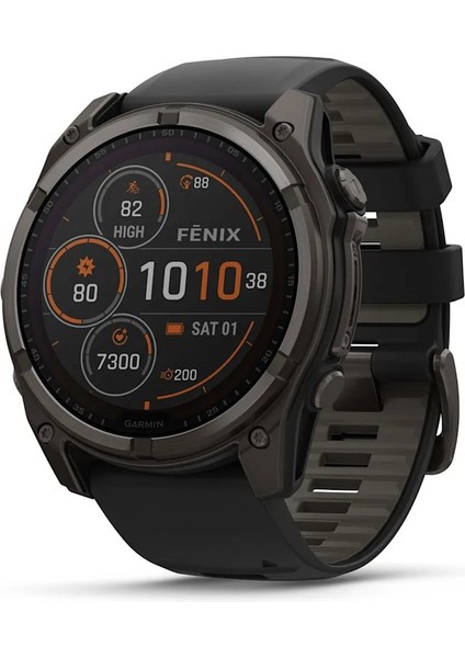 Fenix 8 – 51 mm Solar Sapphire Karbon Gri Dlc Titanyum ve Siyah/çakıl Grisi Silikon Kayış