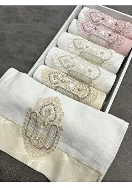 6'lı Kutulu Mutfak Havlu Seti Güpürlü Saten Işlemeli 30X50 Boyut