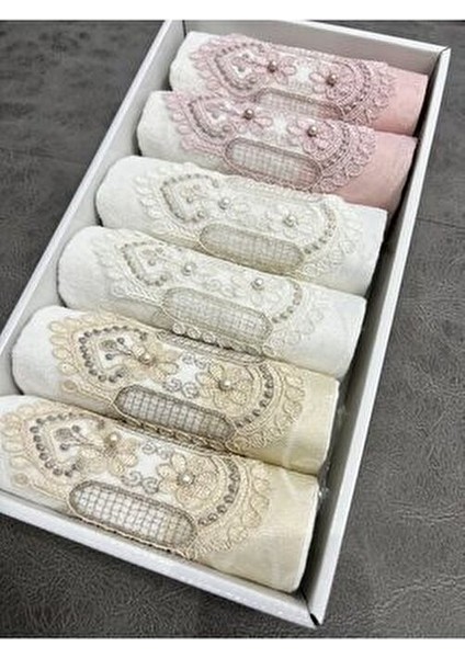 6'lı Kutulu Mutfak Havlu Seti Güpürlü Saten Işlemeli 30X50 Boyut modelleri