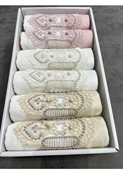 6'lı Kutulu Mutfak Havlu Seti Güpürlü Saten Işlemeli 30X50 Boyut fırsatları