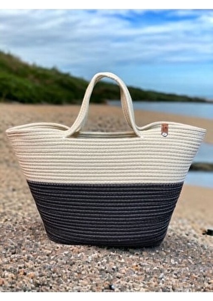 Jüt Hasır Görünümlü Plaj Çantası Polipropilen Materyal Çiçekli Desen Kadınlar İçin