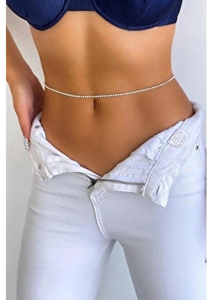 Kadın Silver Renk Metal Rhinestone Zirkon Taşlı Bel Zinciri Şık Tasarım fiyatları