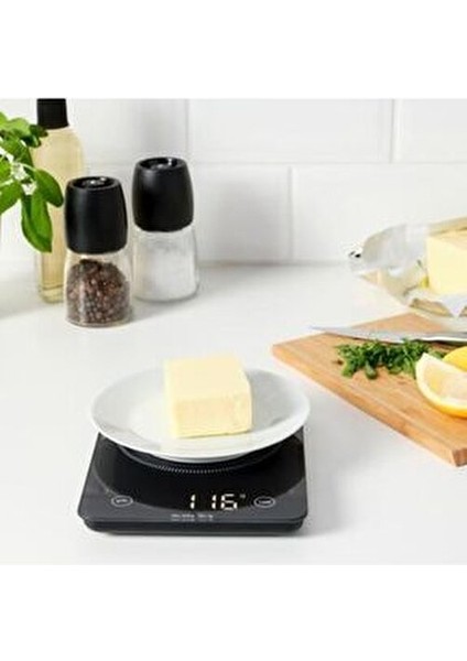 Pratik Mutfak Tartısı 20X15X2 cm Mutfak Terazisi Siyah Tartı Terazi 3 kg Siyah