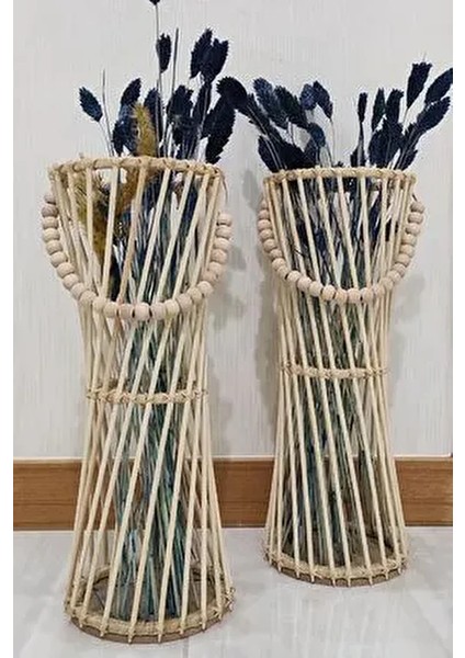2’li Bambu Çubuk Vazo Seti / Doğal Ahşap Vazo / Dekoratif Bambu Çiçeklik