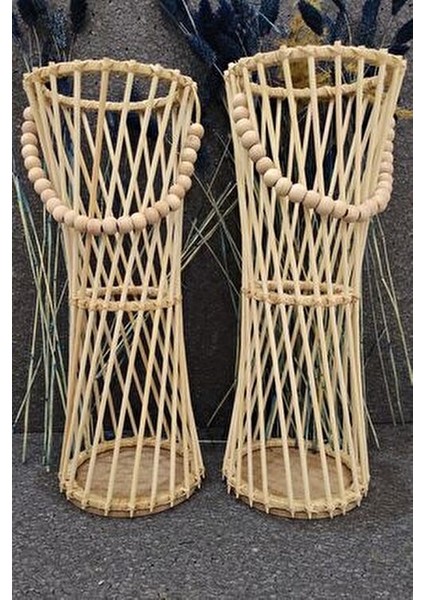 2’li Bambu Çubuk Vazo Seti / Doğal Ahşap Vazo / Dekoratif Bambu Çiçeklik fırsatları