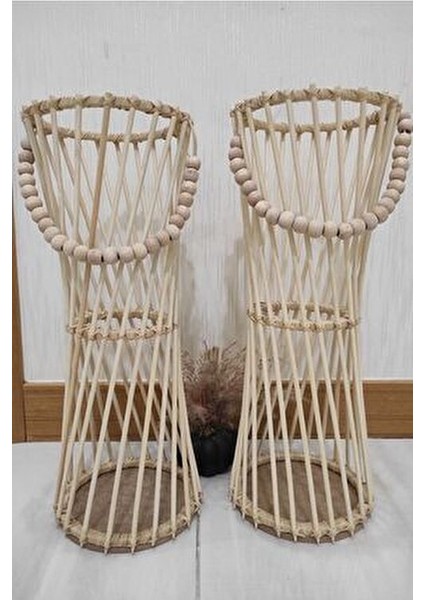 2’li Bambu Çubuk Vazo Seti / Doğal Ahşap Vazo / Dekoratif Bambu Çiçeklik