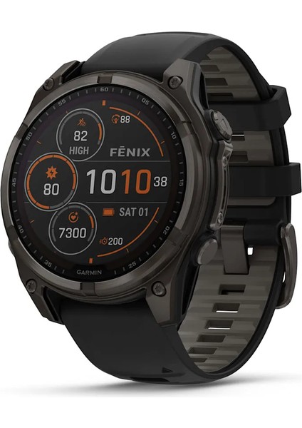 Garmin Fenix 8 - 47 mm Solar Sapphire Karbon Gri Dlc Titanyum Siyah/gri Silikon Kayışlı