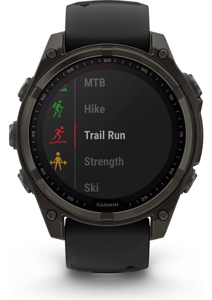 Garmin Fenix 8 - 47 mm Solar Sapphire Karbon Gri Dlc Titanyum Siyah/gri Silikon Kayışlı