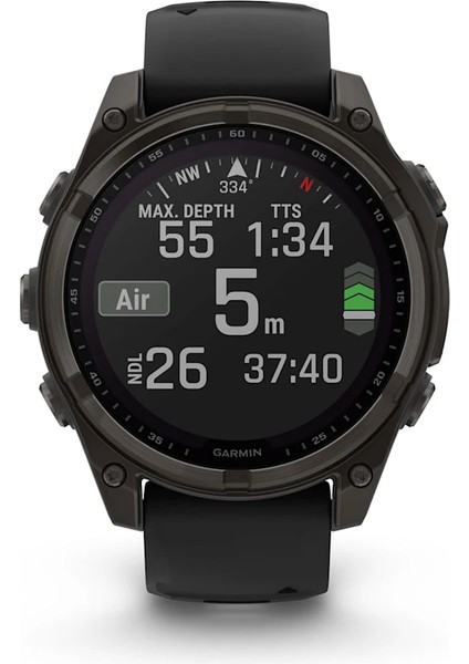 Garmin Fenix 8 - 47 mm Solar Sapphire Karbon Gri Dlc Titanyum Siyah/gri Silikon Kayışlı