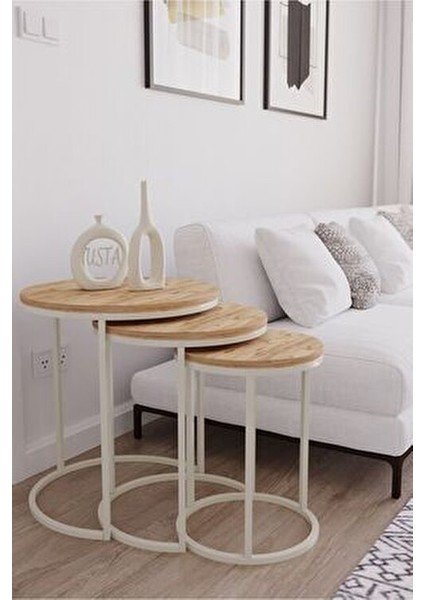 Usta Krem Metal Antik Çam Ahşap Zigon Sehpa fiyatları