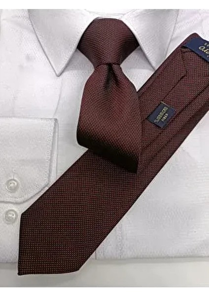 Koyu Bordo Siyah Kum Desenli Slim Kravat