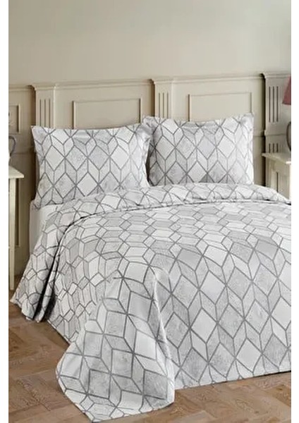 Arel Şönil Çift Kişilik Yatak Örtüsü Takımı Gri Geometrik Desen Elyaf Malzeme Özellikleriyle