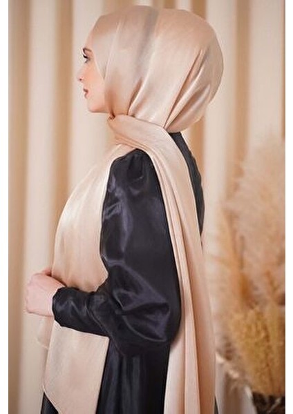 Abiye Janjan Parlak Saten Dokulu Tesettür Abiye Şifon Gold Şal modelleri