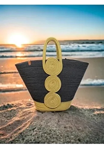 Vanillia Büyük El Yapımı Jüt Plaj Çantası Düz Desenli Kadınlar İçin Şık Tasarım