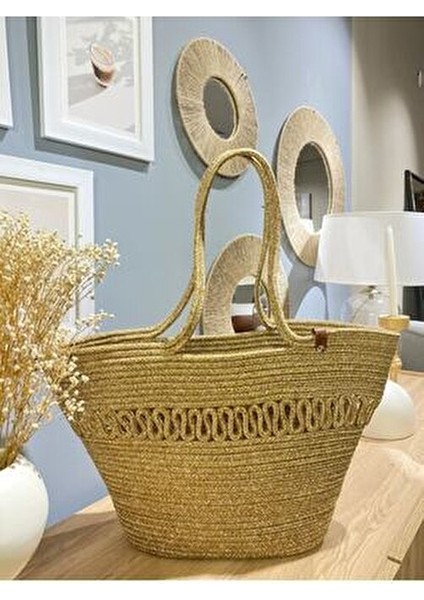 Hasır Jüt Kadın Omuz Çantası %100 El Yapımı Vegan Pamuk Materyal Plaj Koleksiyonu fiyatları