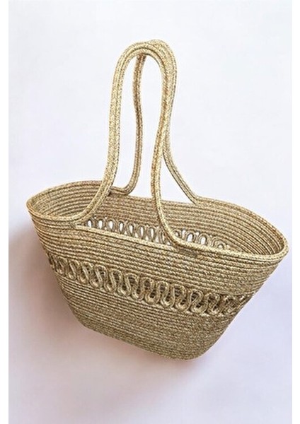 Hasır Jüt Kadın Omuz Çantası %100 El Yapımı Vegan Pamuk Materyal Plaj Koleksiyonu fırsatları