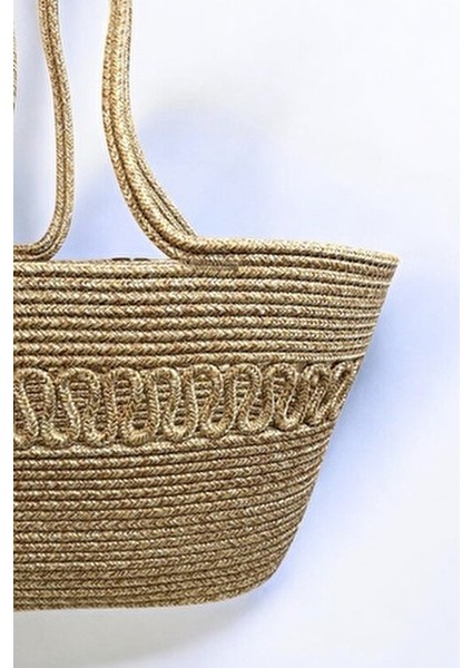 Hasır Jüt Kadın Omuz Çantası %100 El Yapımı Vegan Pamuk Materyal Plaj Koleksiyonu indirimleri