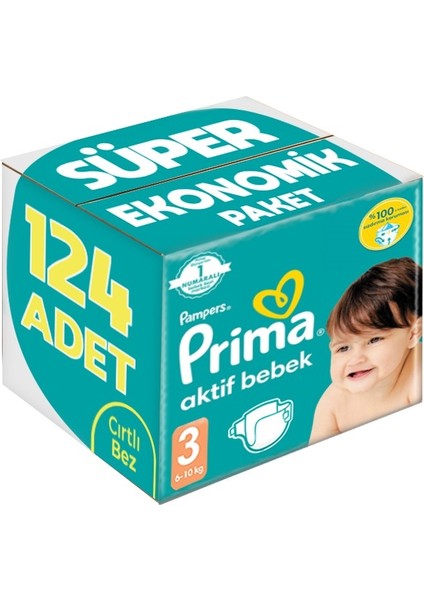 Bebek Bezi Beden:3 (6-10KG) Midi 124 Adet Süper Ekonomik Pk