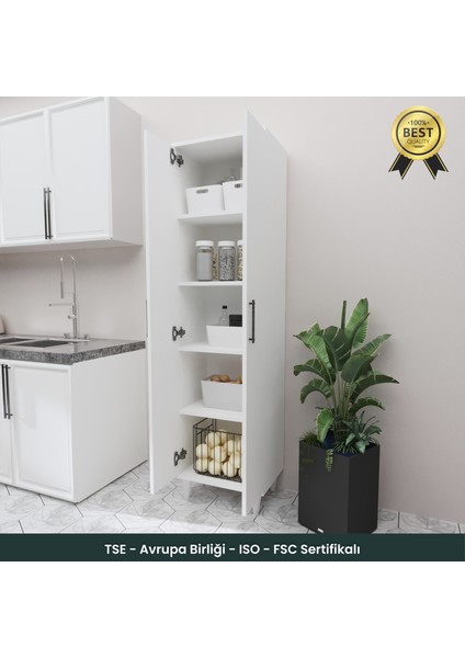 B3CONCEPT 2 Kapaklı 5 Raflı Kaliteli Çok Amaçlı Dolap - Kolay Kurulum - Mutfak Balkon Banyo Erzak Kiler Dolabı