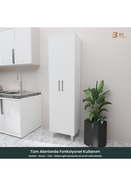 B3CONCEPT 2 Kapaklı 5 Raflı Kaliteli Çok Amaçlı Dolap - Kolay Kurulum - Mutfak Balkon Banyo Erzak Kiler Dolabı modelleri