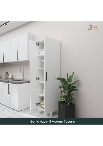 B3CONCEPT 2 Kapaklı 5 Raflı Kaliteli Çok Amaçlı Dolap - Kolay Kurulum - Mutfak Balkon Banyo Erzak Kiler Dolabı