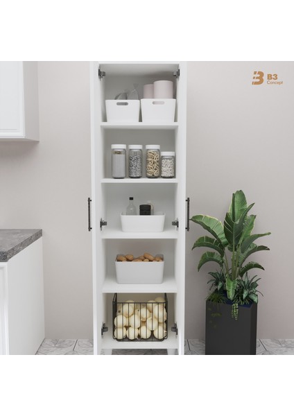 B3CONCEPT 2 Kapaklı 5 Raflı Kaliteli Çok Amaçlı Dolap - Kolay Kurulum - Mutfak Balkon Banyo Erzak Kiler Dolabı