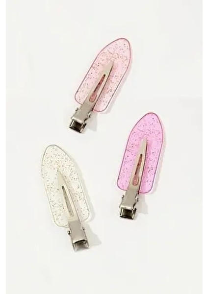 Kadın 3'lü Şeffaf Renkli Iz Yapmayan Saç Makyaj Cilt Bakımı Klips Toka Seti