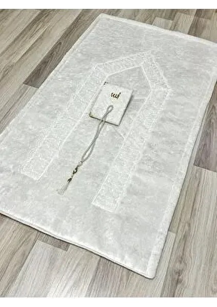 3 Parça Fransız Güpür Işlemeli Kadife Çeyizlik Gelin Seti Seccadesi