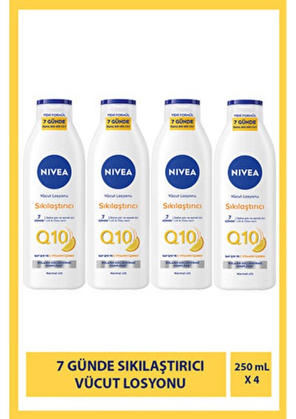 Q10 7 Günde Sıkılaştırıcı Vücut Losyonu 250ML,C Vitamini, Nemlendirici, Esnek ve Elastik Cilt X4ADET