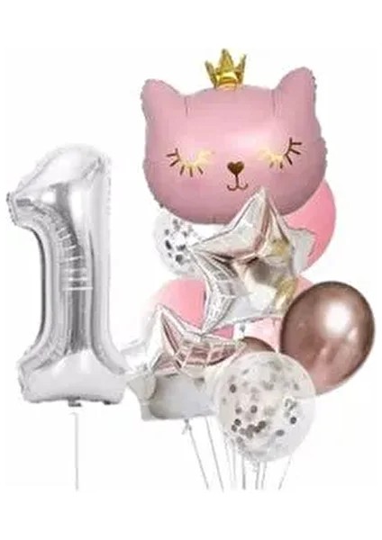 Kral Taçlı Kedi Balon Set