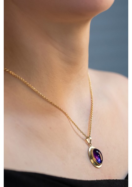 Ametist Doğal Taşlı 925 Ayar Gümüş El Yapımı Kolye fiyatları