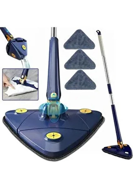 Kendinden Sıkmalı Üçgen Mop Mikrofiber Bezli Cam Duvar Yer Parke Silebilen Mop