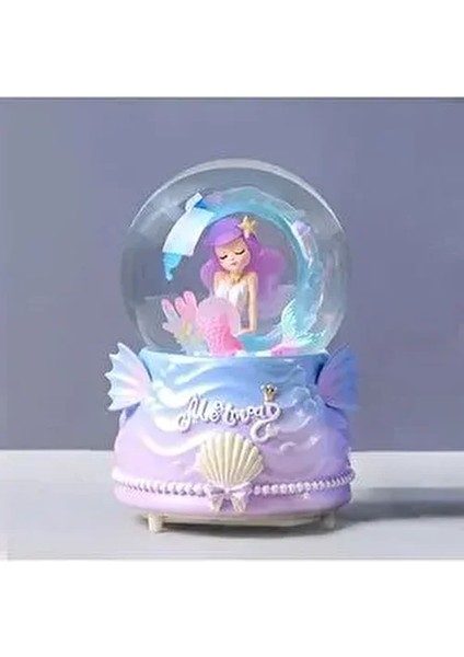 Kuyruklu Deniz Kızı Büyük Boy Müzikli Işıklı Püskürmeli Kar Küresi